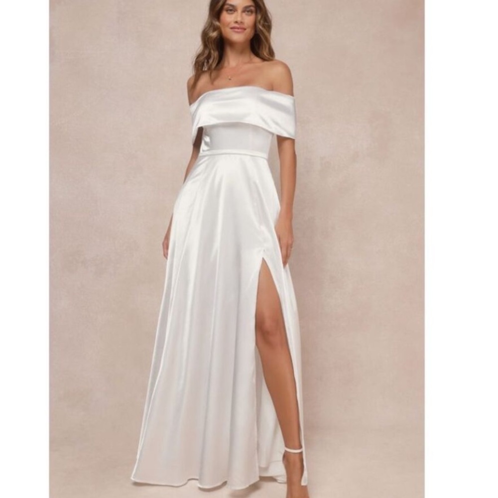 New Lulus Satin Maxi Satin Elegant Off-Shoulder Wedding Dress Large